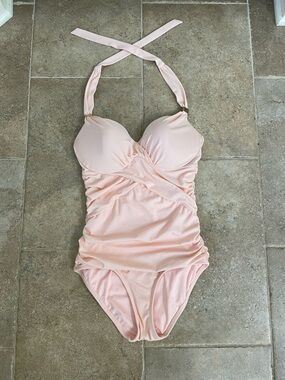 Victoria's Secret Pale Pink Ruched Halter One-Piece Bodysuit